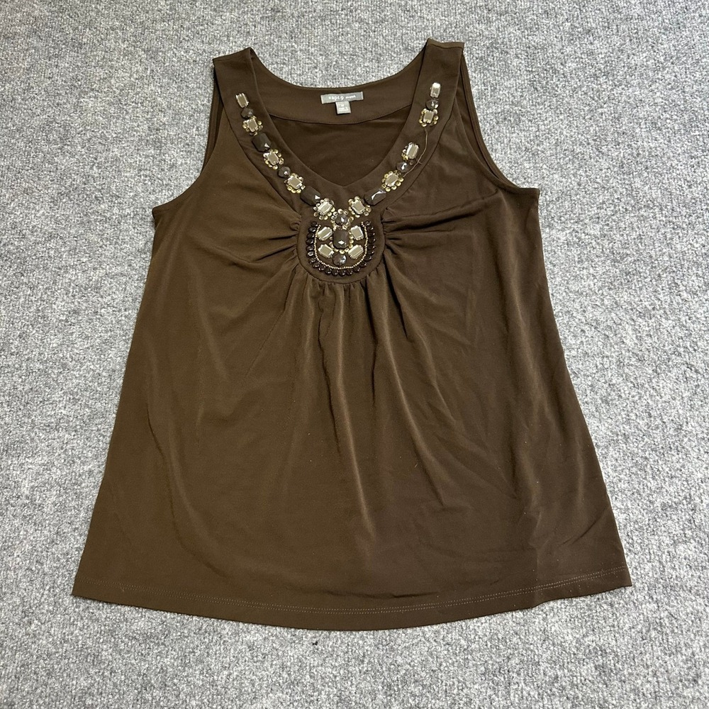 Apt. 9 Tank Top Womens Size M Brown Beaded V-Neck Stretch Sleeveless Casual